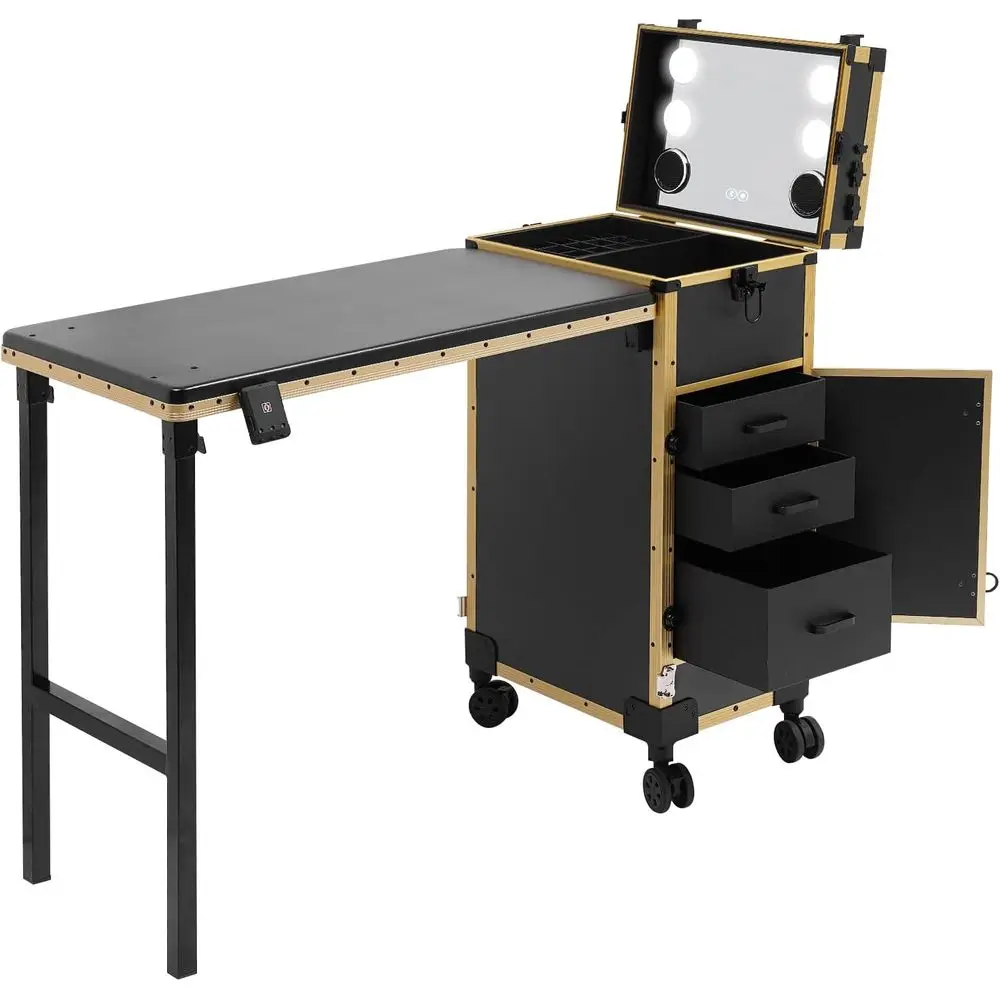 Portable Rolling Manicure Table with LED Light and Mirror, Travel Makeup Train Case for Beauty and Barbershop Storage (Black & G
Portable Rolling Manicure Table with LED Light and Mirror, Travel Makeup Train Case for Beauty and Barbershop Storage (Black & G