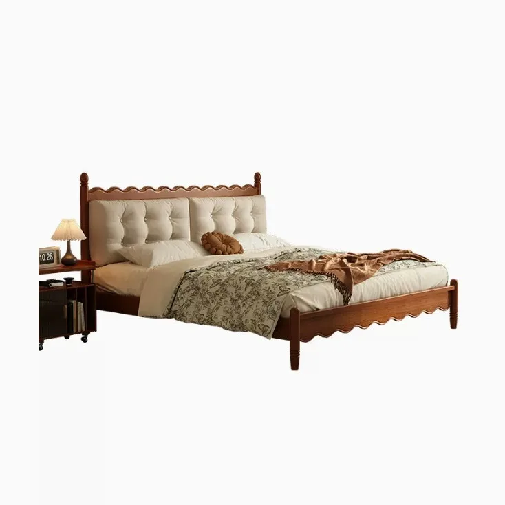 French retro solid wood bed, small apartment soft bag, American furniture, medieval cream double bed
French retro solid wood bed, small apartment soft bag, American furniture, medieval cream double bed