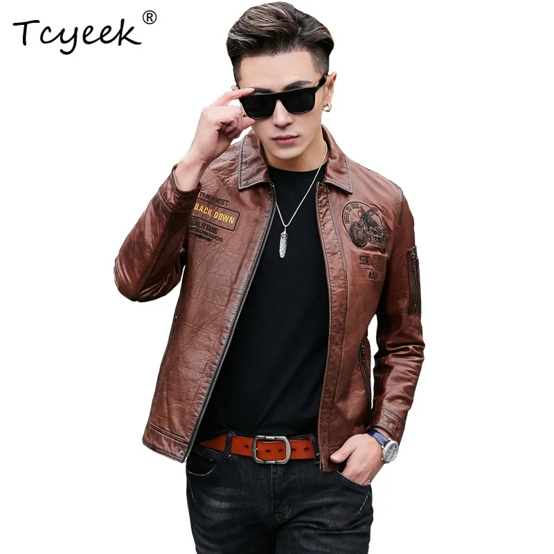 Tcyeek Cowskin Spring Autumn Trendy Lapel Embroidery Motorcycle Men Genuine Leather Jacket Jaqueta De Couro Masculina 가죽자켓
Tcyeek Cowskin Spring Autumn Trendy Lapel Embroidery Motorcycle Men Genuine Leather Jacket Jaqueta De Couro Masculina 가죽자켓