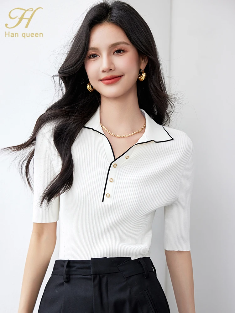 H Han Queen Loose Casual Short Sleeve Tees Summer T-Shirts Basic Colorblocking Office Vintage Elegant Knitted Women Tops
H Han Queen Loose Casual Short Sleeve Tees Summer T-Shirts Basic Colorblocking Office Vintage Elegant Knitted Women Tops