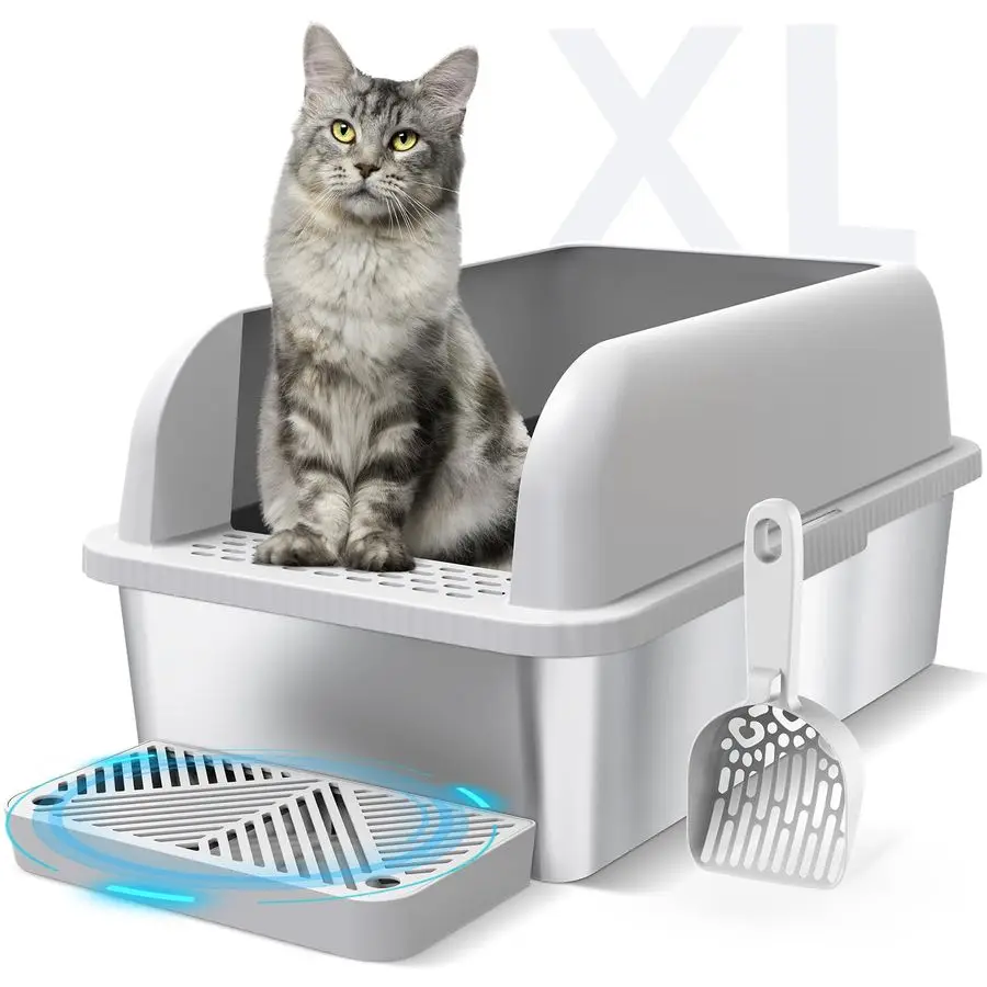 Stainless Steel Cat Litter Box with Lid Extra Large Litter Box for Big Cats XL Metal Litter Pan Tray with High Wall Sides Enclos
Stainless Steel Cat Litter Box with Lid Extra Large Litter Box for Big Cats XL Metal Litter Pan Tray with High Wall Sides Enclos