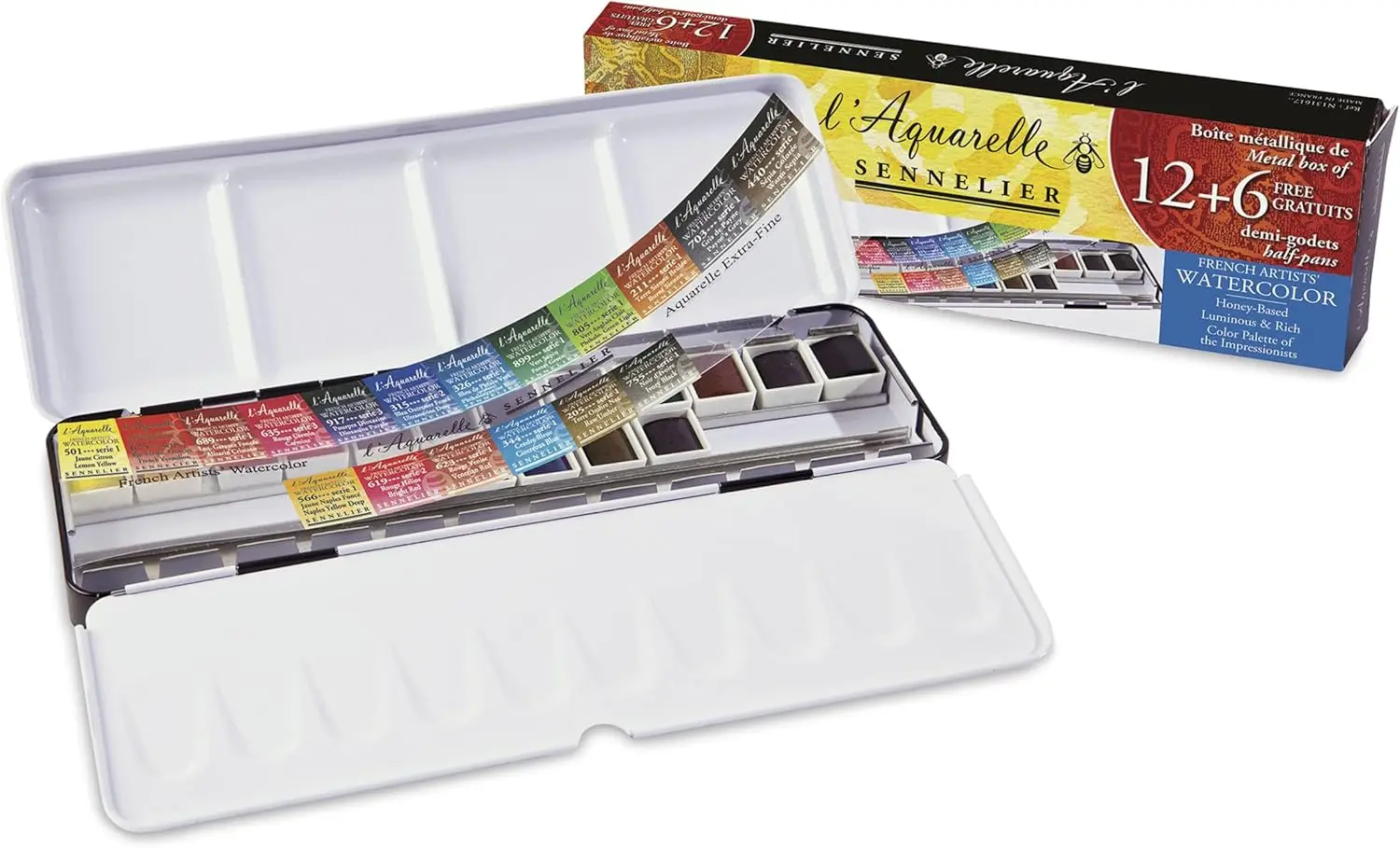 French Artists' Watercolors - Set of 12 Plus 6 Free, Metal Case, Half Pans
French Artists' Watercolors - Set of 12 Plus 6 Free, Metal Case, Half Pans