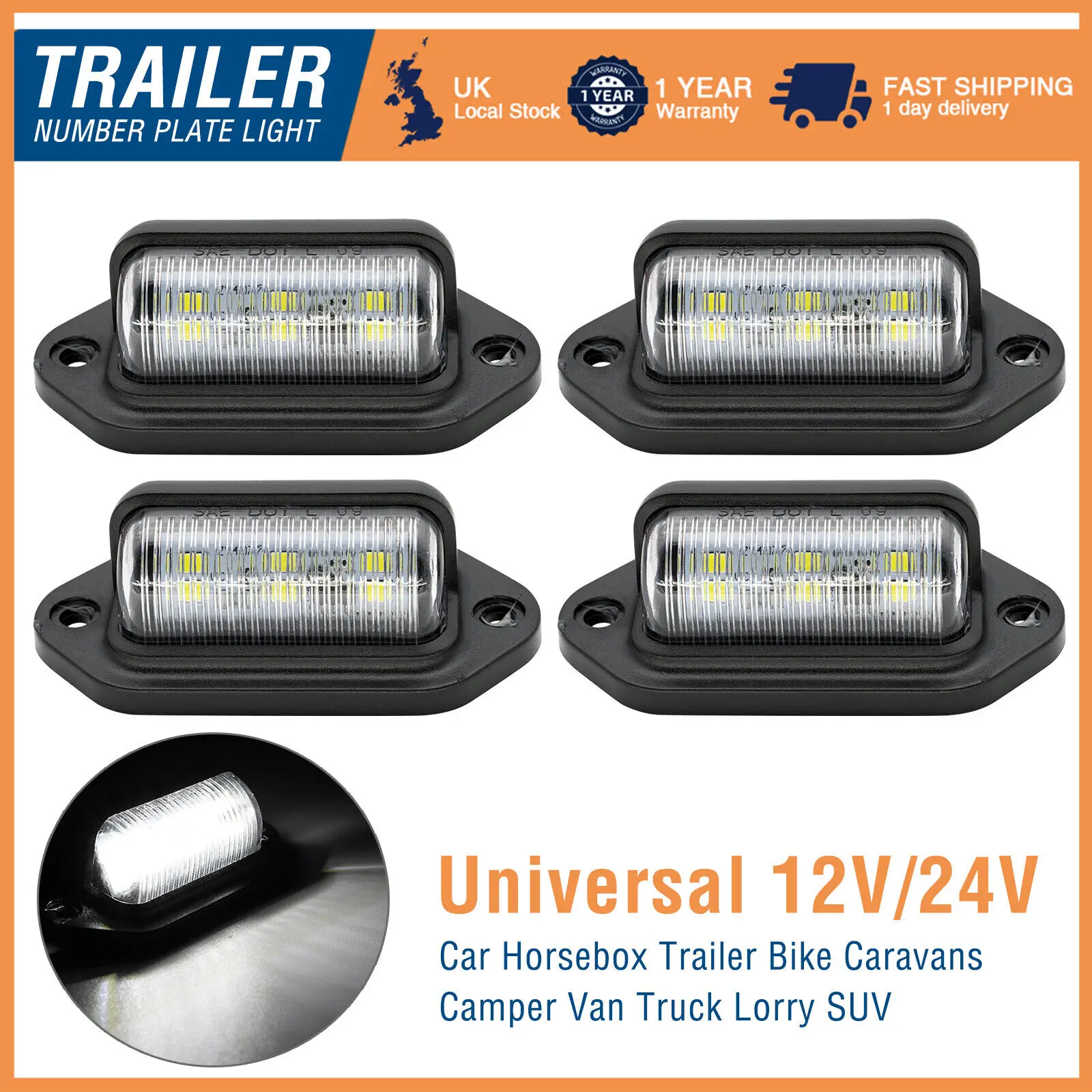 4PCS Universal 12V 24V LED Number Plate Light Lamp For Trailer Caravan Lorry Van Truck Car Lights Accessories
4PCS Universal 12V 24V LED Number Plate Light Lamp For Trailer Caravan Lorry Van Truck Car Lights Accessories