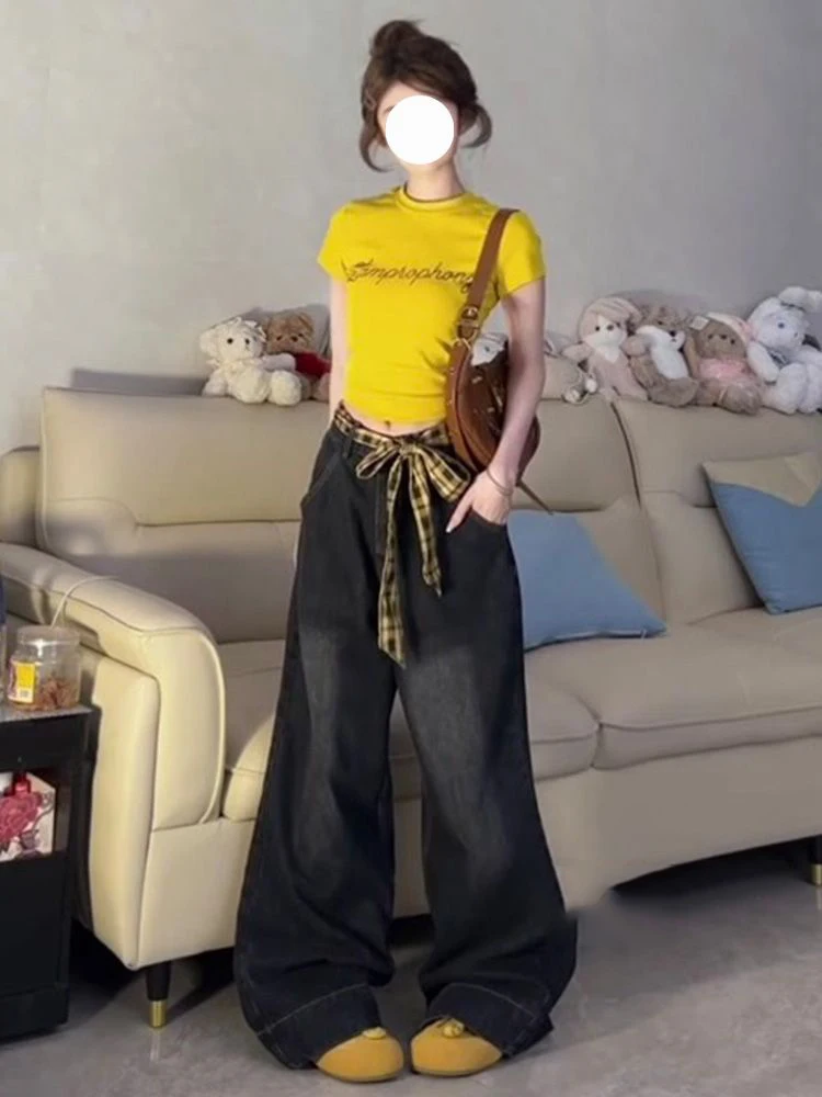 Большой размер, черные, серые уличные крутые и стильные широкие джинсы, женские летние свободные и узкие прямые брюки нового стиля 
Большой размер, черные, серые уличные крутые и стильные широкие джинсы, женские летние свободные и узкие прямые брюки нового стиля