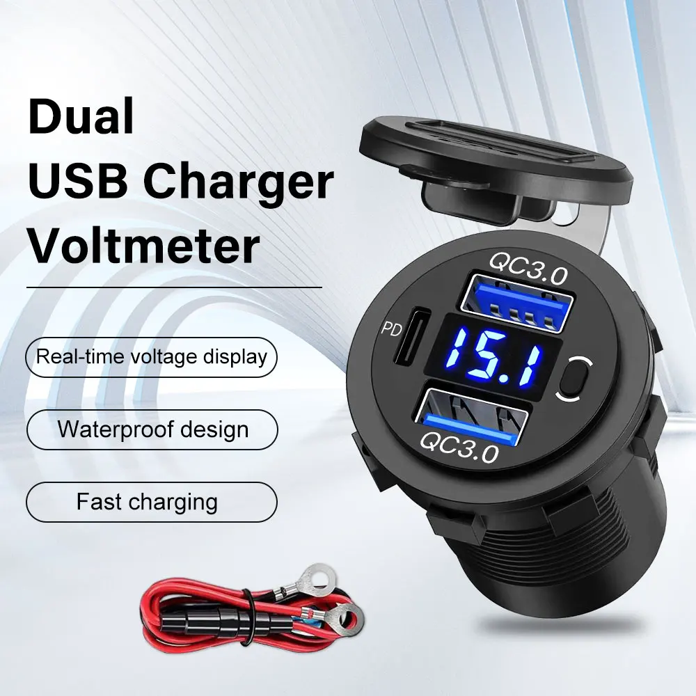 55W PD Dual QC 3.0 USB Charger with Digital Voltmeter Switch Socket Power Outlet Adapter Waterproof 12V 24V Car Truck Motorcycle
55W PD Dual QC 3.0 USB Charger with Digital Voltmeter Switch Socket Power Outlet Adapter Waterproof 12V 24V Car Truck Motorcycle