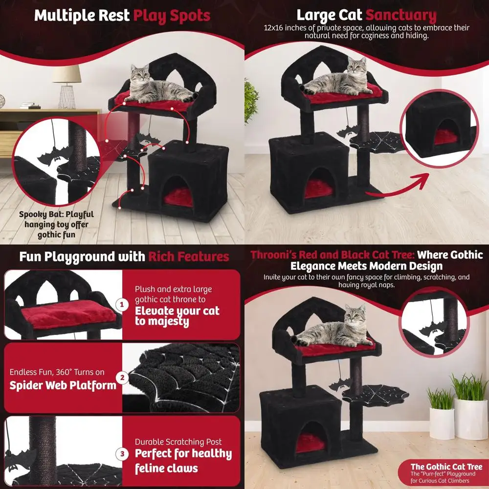Elegant 28 Black Feline Perch with Royal Resting Nook, Haunted Bat Swing, and Sturdy Sisal Scratch Pad - Gothic Kitty Haven for
Elegant 28 Black Feline Perch with Royal Resting Nook, Haunted Bat Swing, and Sturdy Sisal Scratch Pad - Gothic Kitty Haven for