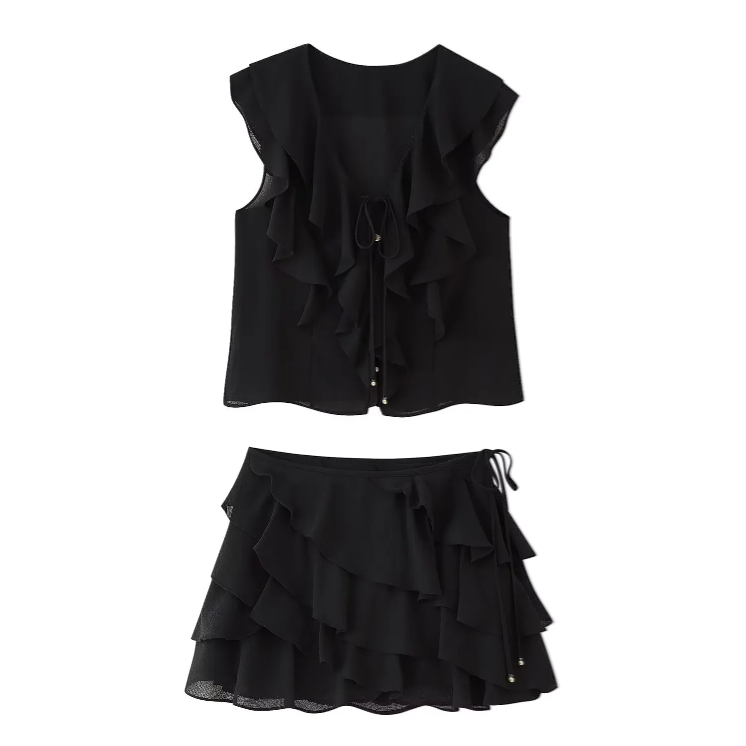 Tierred Skirt Set Women 2 Piece Casual V Nack Sleeveless Tops Women's Skirts With Tie Bow Two Piece Set Women Outfits
Tierred Skirt Set Women 2 Piece Casual V Nack Sleeveless Tops Women's Skirts With Tie Bow Two Piece Set Women Outfits