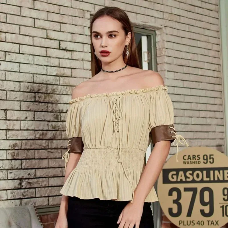 Medieval women's retro shirt, retro steampunk top, Victorian sleeve off shoulder shirt
Medieval women's retro shirt, retro steampunk top, Victorian sleeve off shoulder shirt