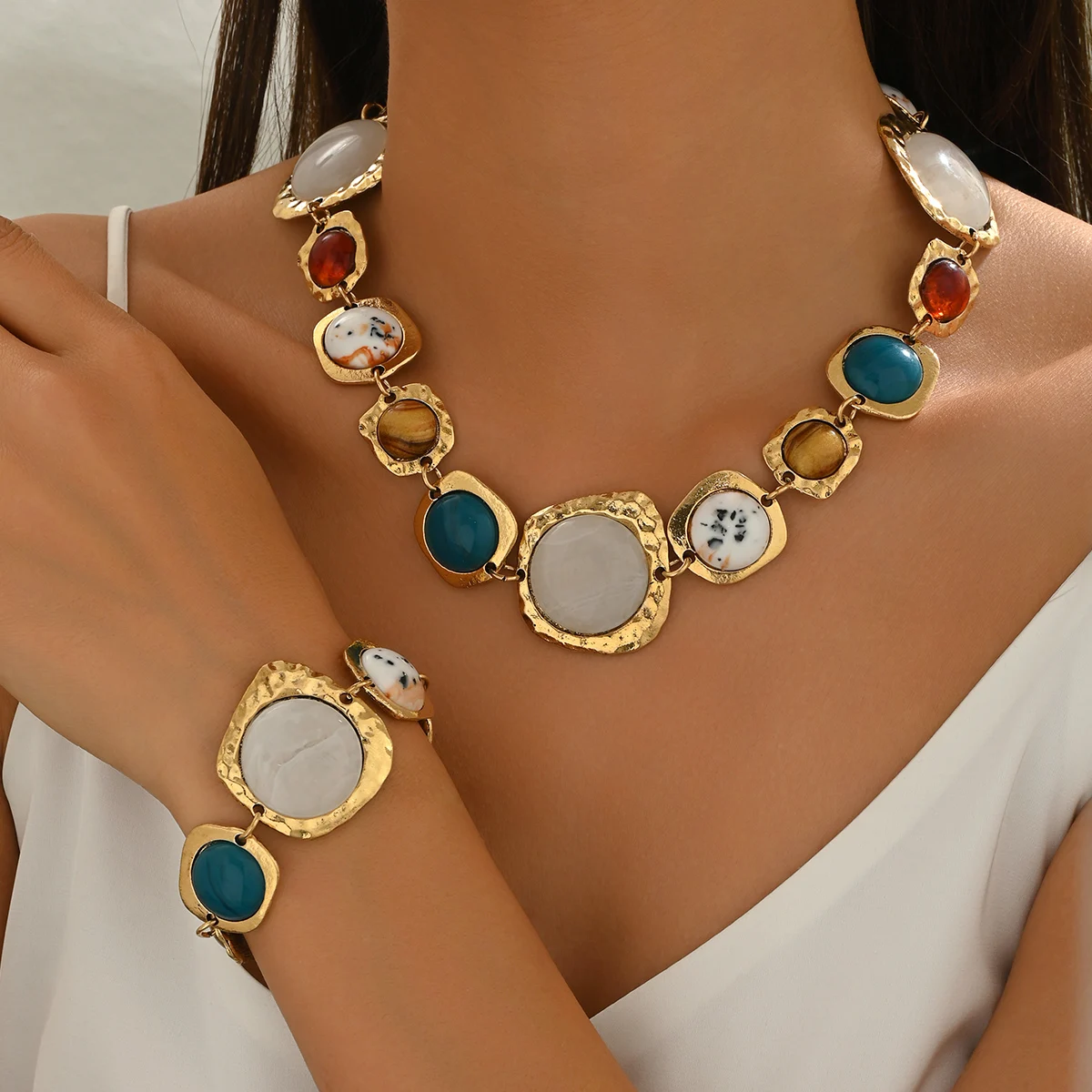 Vintage Multi-color Irregular Geometric Bracelets Necklace Chunky Exaggerated Metal Jewelry Sets Bohemia Fashion Jewelry Gifts
Vintage Multi-color Irregular Geometric Bracelets Necklace Chunky Exaggerated Metal Jewelry Sets Bohemia Fashion Jewelry Gifts