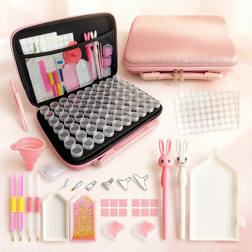 Complete Diamond Painting Set - Pink Glitter Suitcase with Rabbit Pen, Wax, Bead Sorter, and Storage Trays for DIY Craft Project
Complete Diamond Painting Set - Pink Glitter Suitcase with Rabbit Pen, Wax, Bead Sorter, and Storage Trays for DIY Craft Project