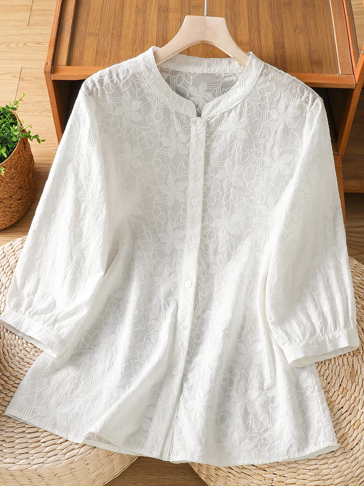 Authentic Cotton Embroidered Shirt Vintage Artistic Chinese Style Stand Collar Seven Sleeve Women's Casual Breathable Top
Authentic Cotton Embroidered Shirt Vintage Artistic Chinese Style Stand Collar Seven Sleeve Women's Casual Breathable Top
