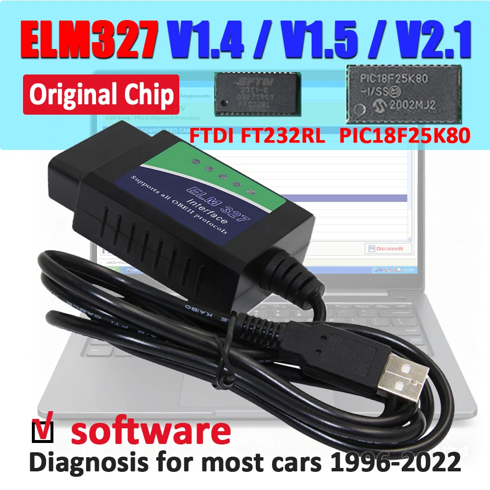 ELM327 USB V1.4 V1.5 V2.1 OBD2 Diagnostic Tool For ScanMaster/ScanTool/MultiEcuScan Original PIC18F25K80 FT232RL OBDII Scanner
ELM327 USB V1.4 V1.5 V2.1 OBD2 Diagnostic Tool For ScanMaster/ScanTool/MultiEcuScan Original PIC18F25K80 FT232RL OBDII Scanner