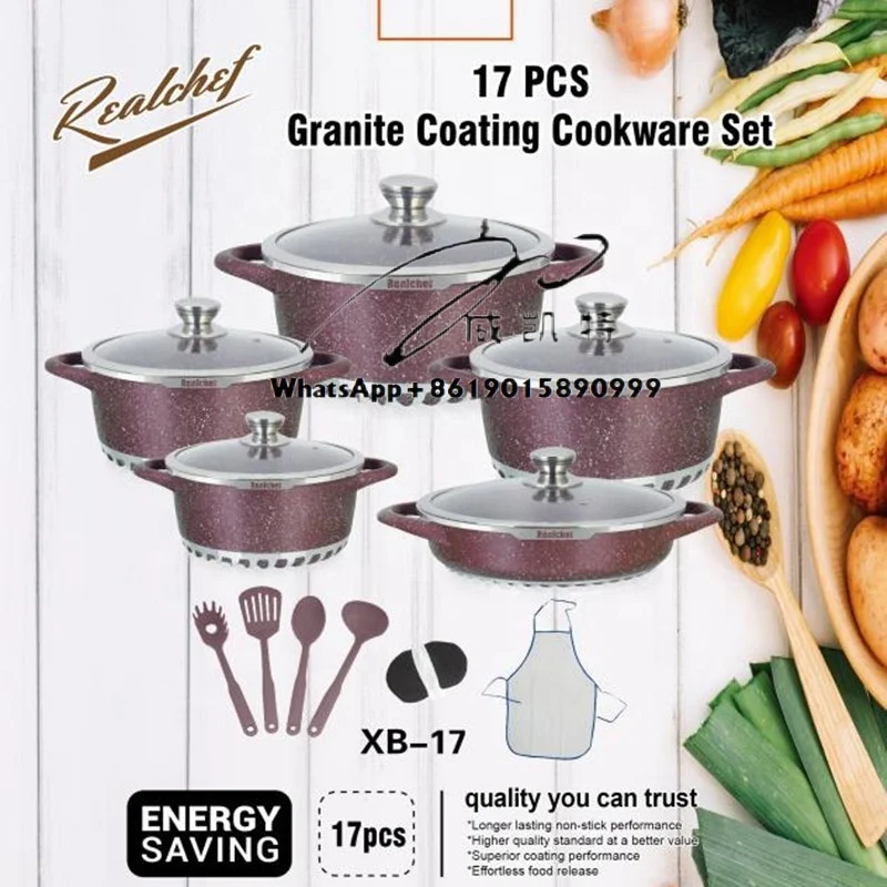 Hot Sell 17 Pcs Die Cast Aluminum Non-stick Cooking Pots Kitchen Pot Set Cooking Pot Set Non-Stick Cookware Granite
Hot Sell 17 Pcs Die Cast Aluminum Non-stick Cooking Pots Kitchen Pot Set Cooking Pot Set Non-Stick Cookware Granite