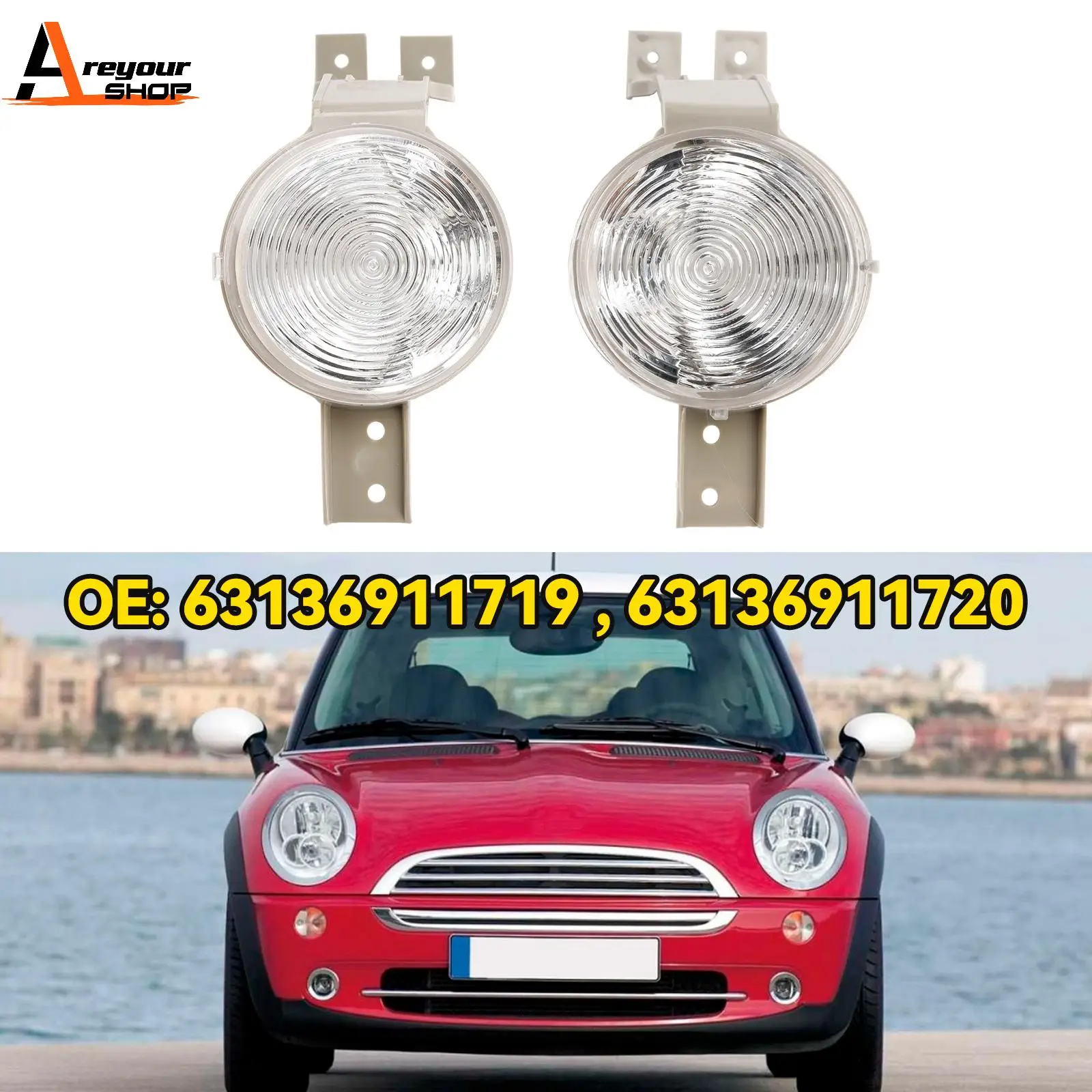 Areyourshop, пара передних индикаторов, фотолампы, прозрачные линзы для Mini Cooper
Areyourshop, пара передних индикаторов, фотолампы, прозрачные линзы для Mini Cooper