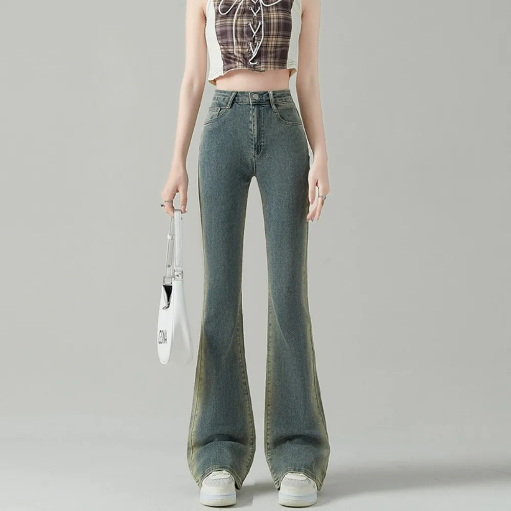 Женские эластичные расклешенные джинсы с высокой талией в американском стиле, весенне-летние брюки с конскими копытами и необработанным краем
Женские эластичные расклешенные джинсы с высокой талией в американском стиле, весенне-летние брюки с конскими копытами и необработанным краем