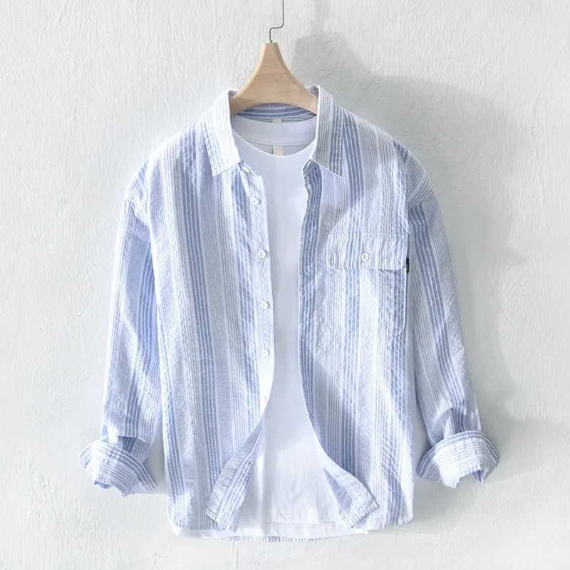 2024 Seriped Long Sleeve Shirts for Men Turn-down Collar Tops 100% Cotton Casual Male Blue Regular Vintage Clothing 
2024 Seriped Long Sleeve Shirts for Men Turn-down Collar Tops 100% Cotton Casual Male Blue Regular Vintage Clothing