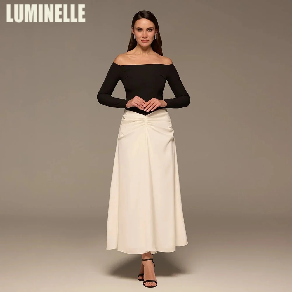 Black & White Crepe Chiffon Draped Maxi Dresses Boat Neck A-line Ankle Length Evening Dress 3/4 Sleeve Formal Gown Customized
Black & White Crepe Chiffon Draped Maxi Dresses Boat Neck A-line Ankle Length Evening Dress 3/4 Sleeve Formal Gown Customized