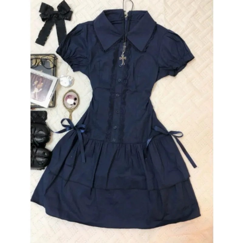 Vintage Black Y2k Dresses Lace Shirt Dress for Women Slim Waist All-match Dresses Short Sleeve Vestidos De Mujer Summer Dress
Vintage Black Y2k Dresses Lace Shirt Dress for Women Slim Waist All-match Dresses Short Sleeve Vestidos De Mujer Summer Dress