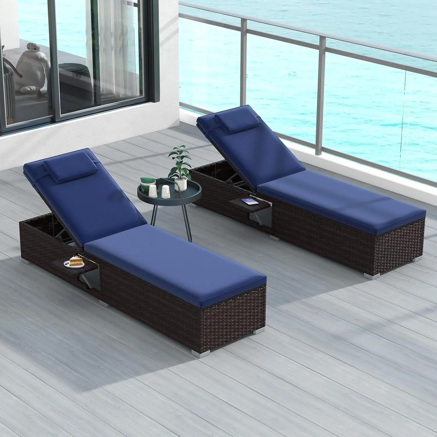 Patio Chaise Lounge Set of 2 Outdoor Rattan Lounge Chair with 6-Level Backrest Comfy Seat Cushion & Headrest Sturdy Metal Frame
Patio Chaise Lounge Set of 2 Outdoor Rattan Lounge Chair with 6-Level Backrest Comfy Seat Cushion & Headrest Sturdy Metal Frame