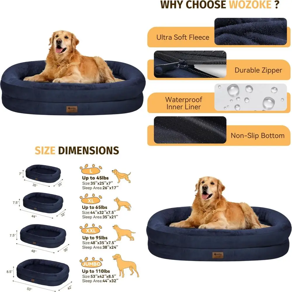 Большая кровать для собак XL из пены с эффектом памяти с моющимся чехлом и бортиком для средних и крупных питомцев - темно-синяя, с нескользящим основанием
Большая кровать для собак XL из пены с эффектом памяти с моющимся чехлом и бортиком для средних и крупных питомцев - темно-синяя, с нескользящим основанием