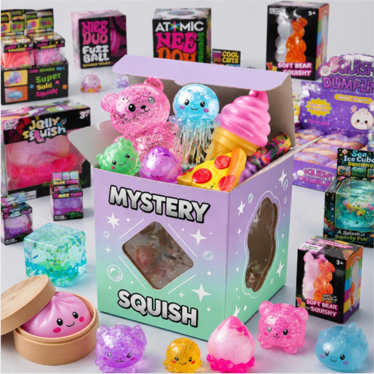 Sensory Glitter Squeeze Toy Gradient Mystery Blind Box, Random Style Stress Relief Squishies, Assorted Cute Designs Fidget Toy for Kids & Adults
Sensory Glitter Squeeze Toy Gradient Mystery Blind Box, Random Style Stress Relief Squishies, Assorted Cute Designs Fidget Toy for Kids & Adults