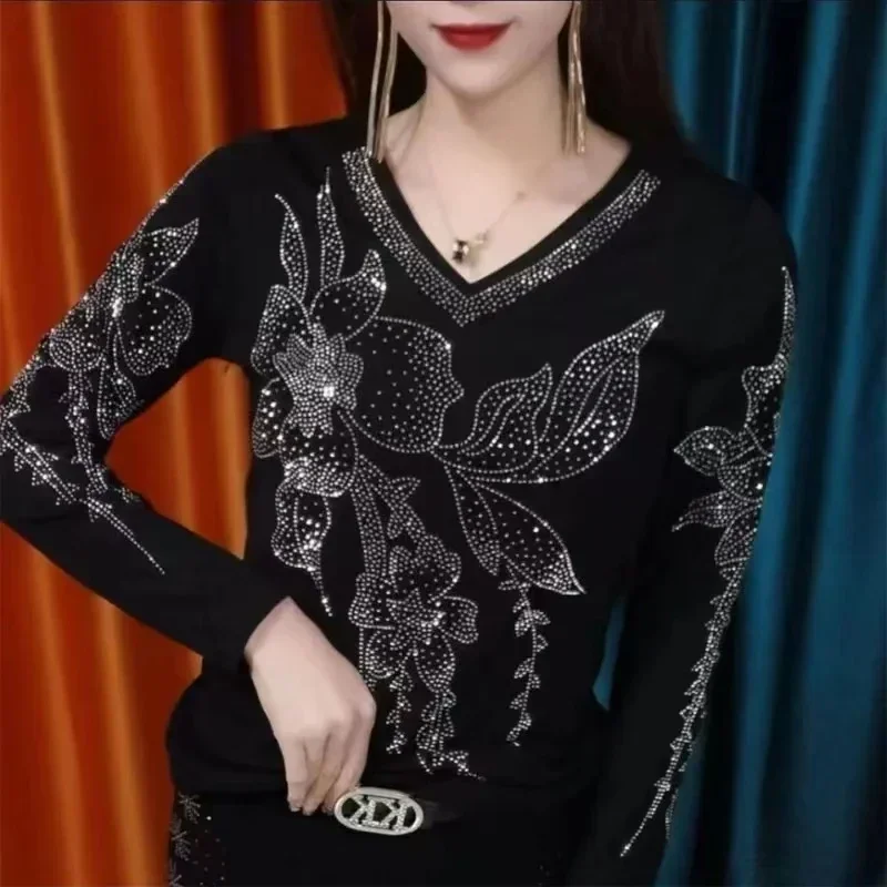 Women Long Sleeve T-shirt Black Red Diamond Luxury Slim Fit Sexy Tops Clothing Trend High-end Tees Design Outerwear Korean Chic
Women Long Sleeve T-shirt Black Red Diamond Luxury Slim Fit Sexy Tops Clothing Trend High-end Tees Design Outerwear Korean Chic