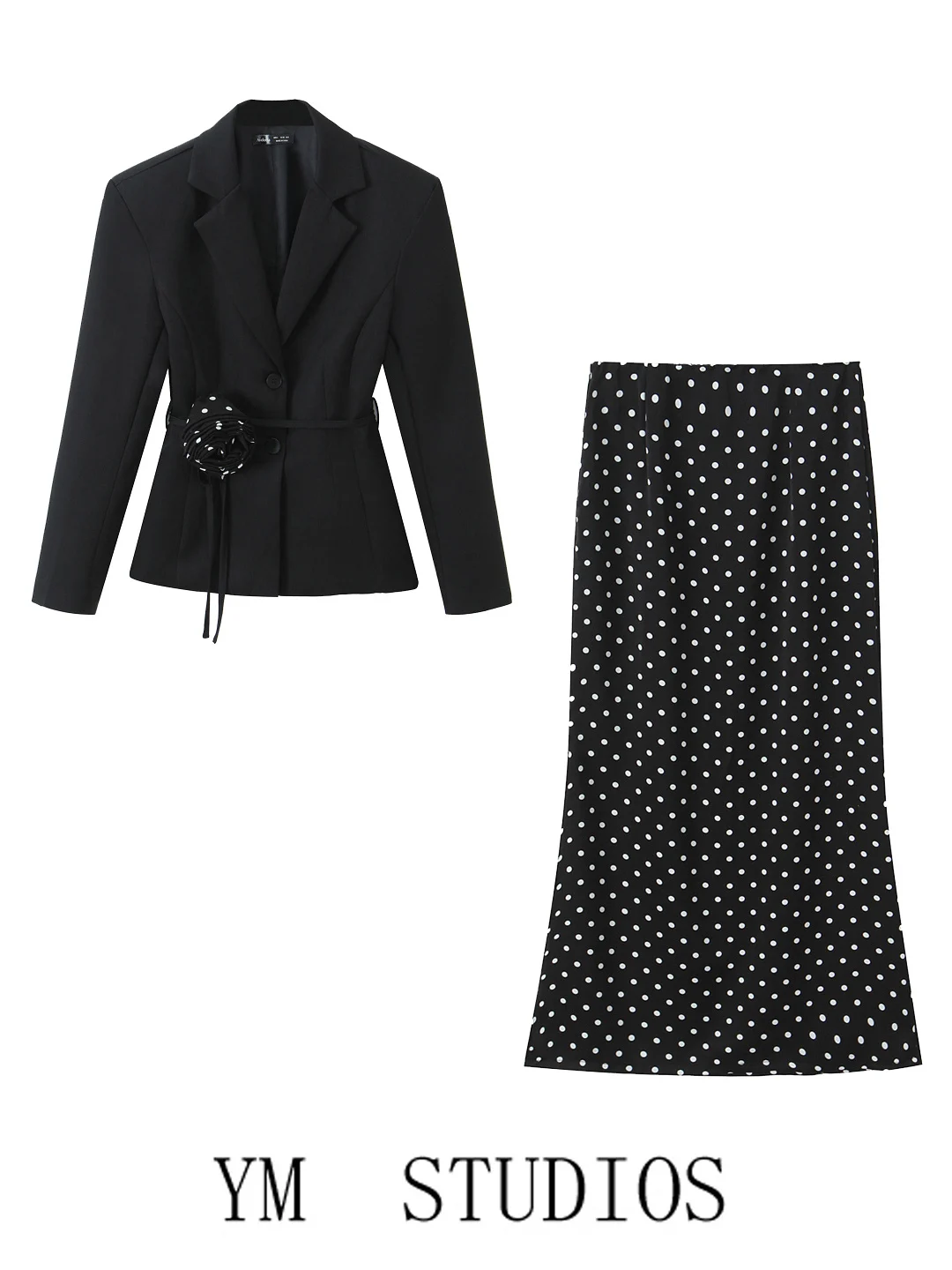 Elegant Polka Dot Suit Jacket with Belt And 3D Flower Embellished Waistcoat And Split Skirt Set Women's Long Sleeve Slim Fit ...
Elegant Polka Dot Suit Jacket with Belt And 3D Flower Embellished Waistcoat And Split Skirt Set Women's Long Sleeve Slim Fit ...