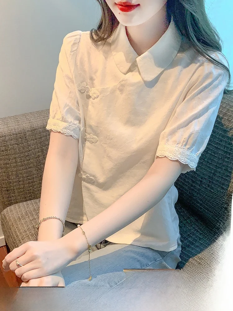 New Chinese Style Women's Summer Shirt Short Sleeve Top European Goods Ladies Silk Chiffon Blouse Elegant Simple
New Chinese Style Women's Summer Shirt Short Sleeve Top European Goods Ladies Silk Chiffon Blouse Elegant Simple