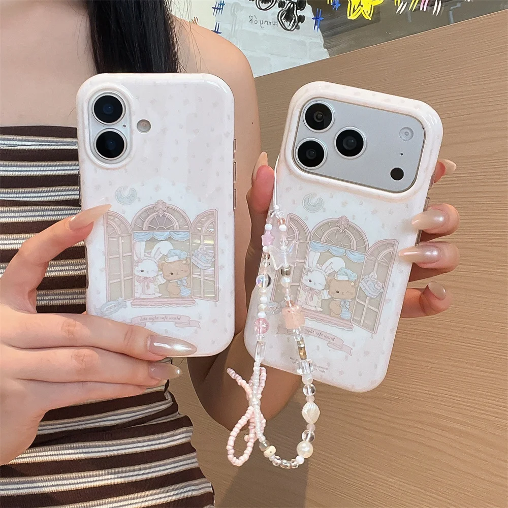 Korean Cute Cartoon Bear Rabbit Phone case for iPhone 16 Pro 17 Pro Max 15 16 17 15 Pro Cover With Chain Cute Shockproof Cover
Korean Cute Cartoon Bear Rabbit Phone case for iPhone 16 Pro 17 Pro Max 15 16 17 15 Pro Cover With Chain Cute Shockproof Cover
