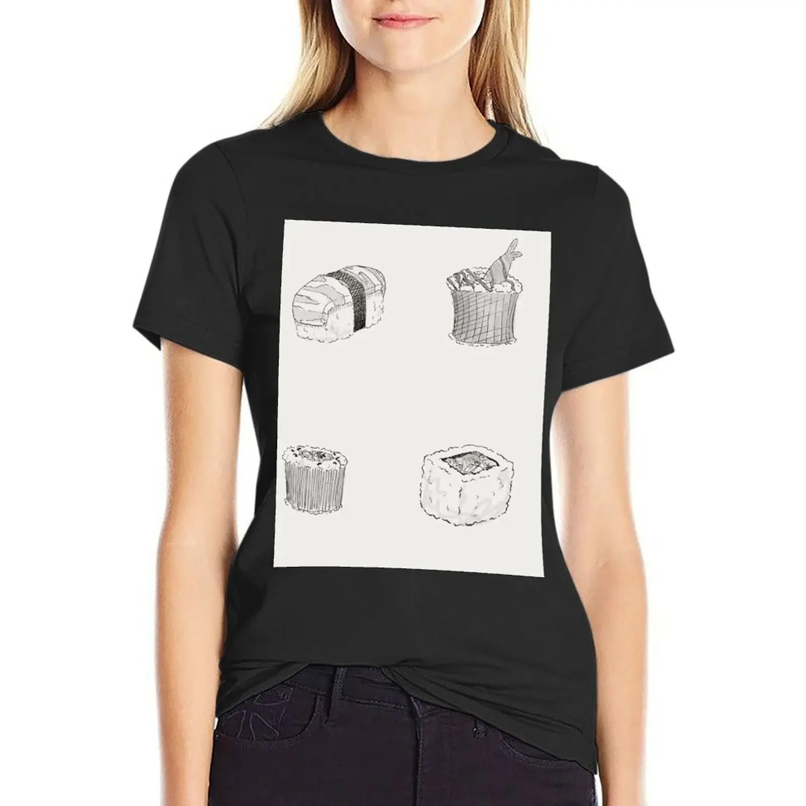 Yummy Monochrome Sushi Print T-Shirt funny summer clothes kawaii clothes t-shirts for Women loose fit
Yummy Monochrome Sushi Print T-Shirt funny summer clothes kawaii clothes t-shirts for Women loose fit