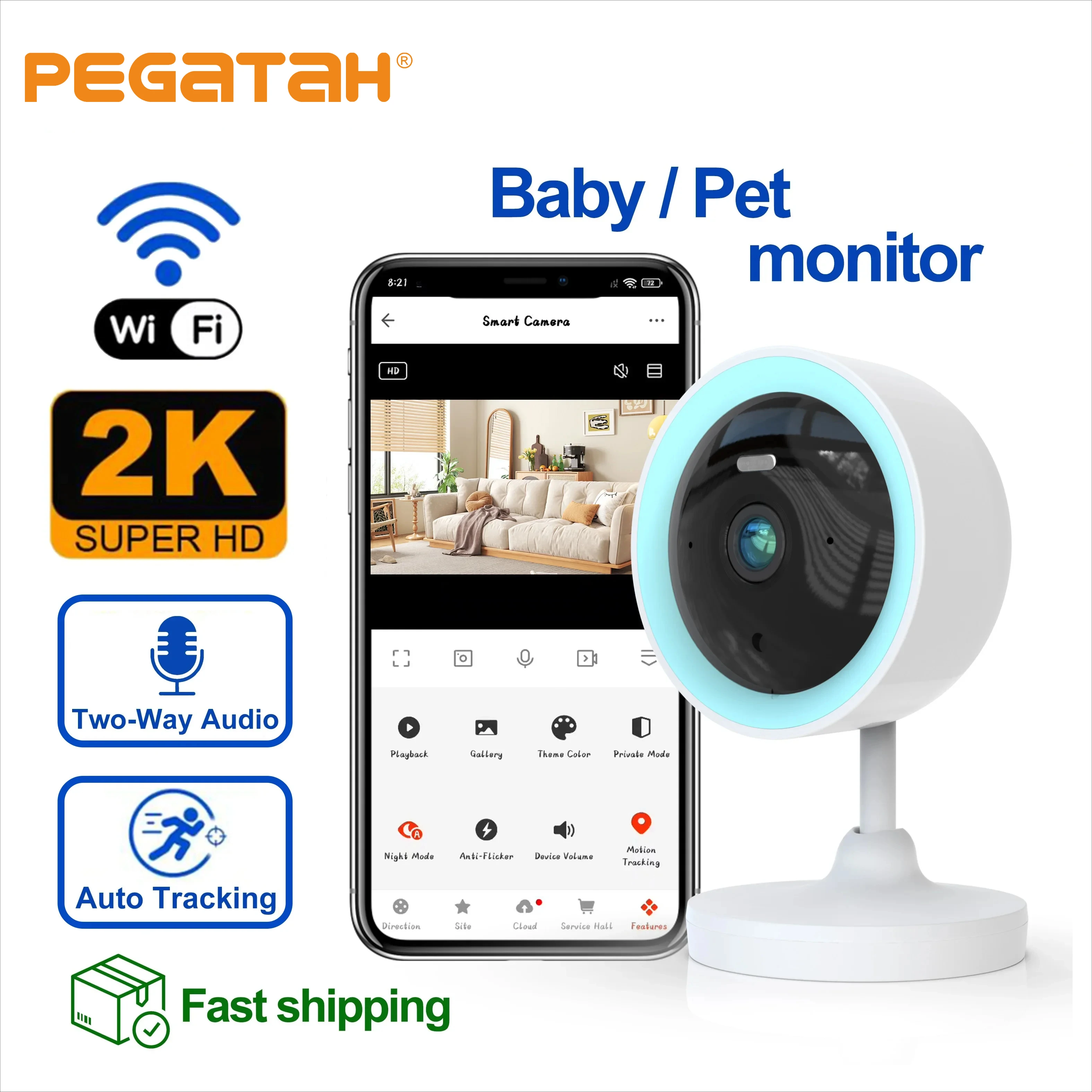 PEGATAH 5MP Baby Monitor Indoor Camera Real Time Alert Human Detection Auto Tracking Color Night Vision Home Security Smart Cam
PEGATAH 5MP Baby Monitor Indoor Camera Real Time Alert Human Detection Auto Tracking Color Night Vision Home Security Smart Cam
