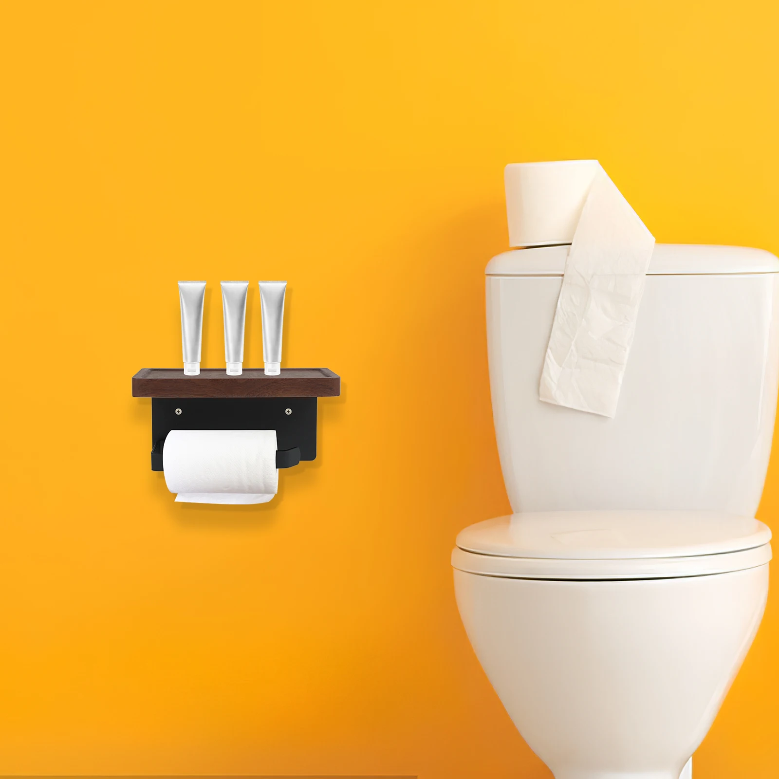 Bathroom Toilet Paper Holder Wood Shelf Wall Mounted Roll Paper Rack Multifunctional Tissue Holder Bathroom Toilet Tissue Rack 
Bathroom Toilet Paper Holder Wood Shelf Wall Mounted Roll Paper Rack Multifunctional Tissue Holder Bathroom Toilet Tissue Rack