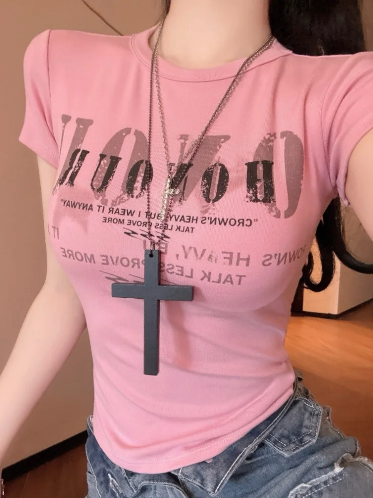 American Style Hot Girl Letter Print Short Sleeve T-Shirt Women's Summer Fashion Versatile Slim Fit Top with Chest Pad
American Style Hot Girl Letter Print Short Sleeve T-Shirt Women's Summer Fashion Versatile Slim Fit Top with Chest Pad