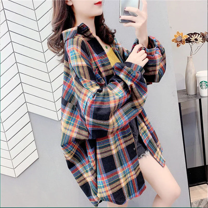 Women Loose Plaid Casual Shirts Spring Autumn Turn-down Collar Single Breasted Blouse Office Lady Vintage Chic Tops
Women Loose Plaid Casual Shirts Spring Autumn Turn-down Collar Single Breasted Blouse Office Lady Vintage Chic Tops