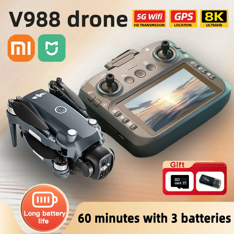 Xiaomi V988 Drone 4K Professional 8K HD Camera 360° Obstacle Avoidance Brushless GPS Quadcopter FPV RC Dron Toy with Big Screen
Xiaomi V988 Drone 4K Professional 8K HD Camera 360° Obstacle Avoidance Brushless GPS Quadcopter FPV RC Dron Toy with Big Screen