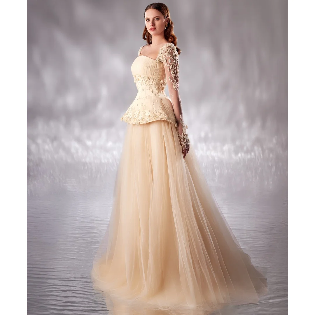Vintage Tulle Evening Dresses Woman Sheer Long Sleeve vestidos de noche Lace Appliqued Prom Dress Wedding Party Gowns Customized
Vintage Tulle Evening Dresses Woman Sheer Long Sleeve vestidos de noche Lace Appliqued Prom Dress Wedding Party Gowns Customized