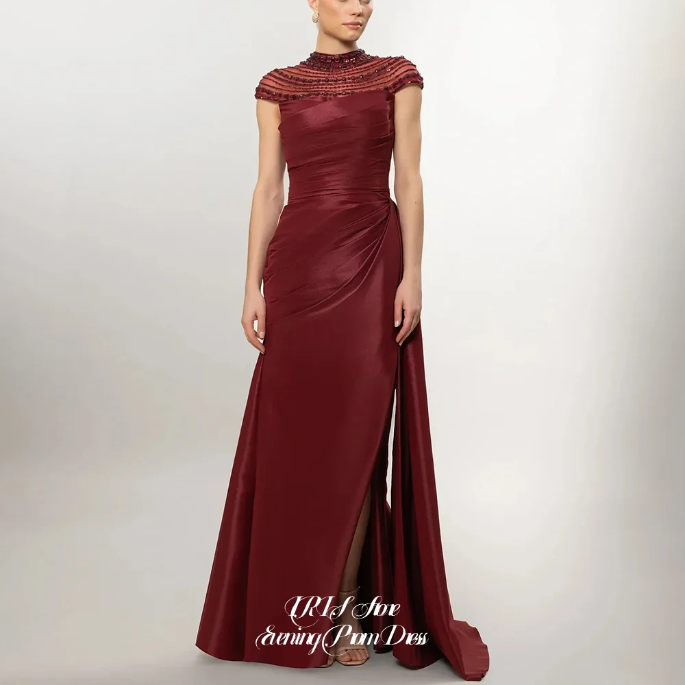 IRIS Luxury Elegant High Neck Prom Gowns for Women Customized Sheer Mesh Cap Sleeve Side Ruched High Thigh Slit 2026 Gala Party
IRIS Luxury Elegant High Neck Prom Gowns for Women Customized Sheer Mesh Cap Sleeve Side Ruched High Thigh Slit 2026 Gala Party