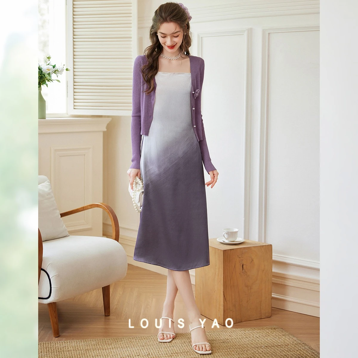 Gradient Color Two-piece Suit Dress Sets 2025 Autumn Gentle Non Elastic Camisole and Knitted Cardigan Gradient Women's Set
Gradient Color Two-piece Suit Dress Sets 2025 Autumn Gentle Non Elastic Camisole and Knitted Cardigan Gradient Women's Set