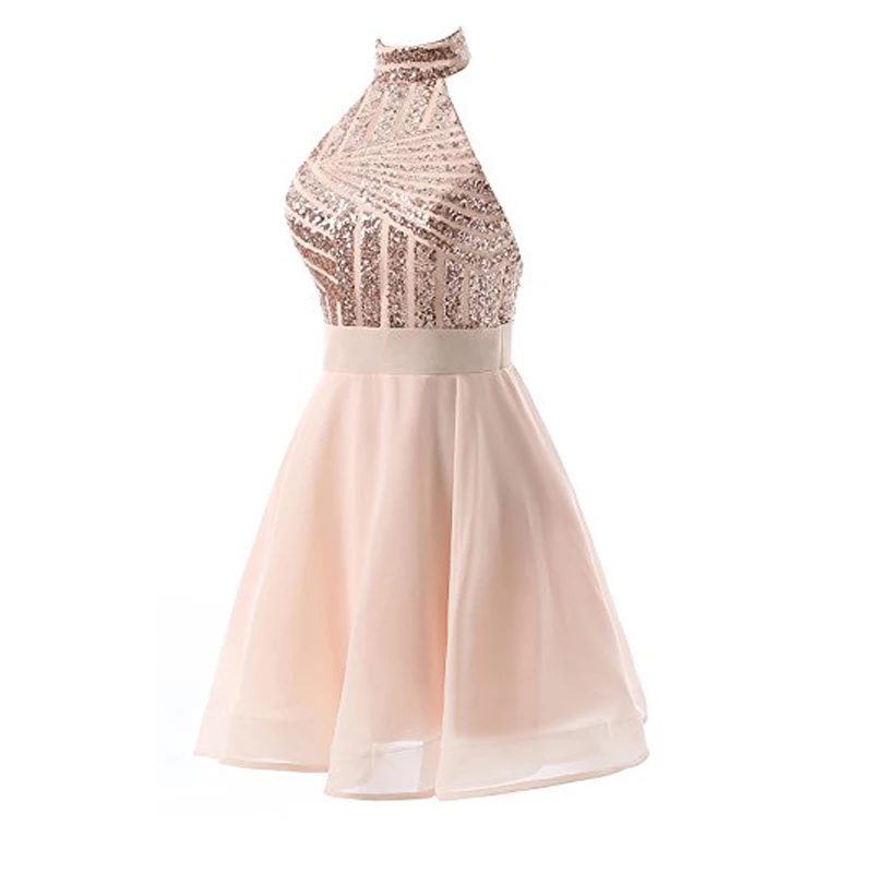 Champagne Homecoming Dresses Halter Neck Backless Shiny Sequins Chiffon Above Knee Cocktail Dress Wedding Party Gowns 2022
Champagne Homecoming Dresses Halter Neck Backless Shiny Sequins Chiffon Above Knee Cocktail Dress Wedding Party Gowns 2022