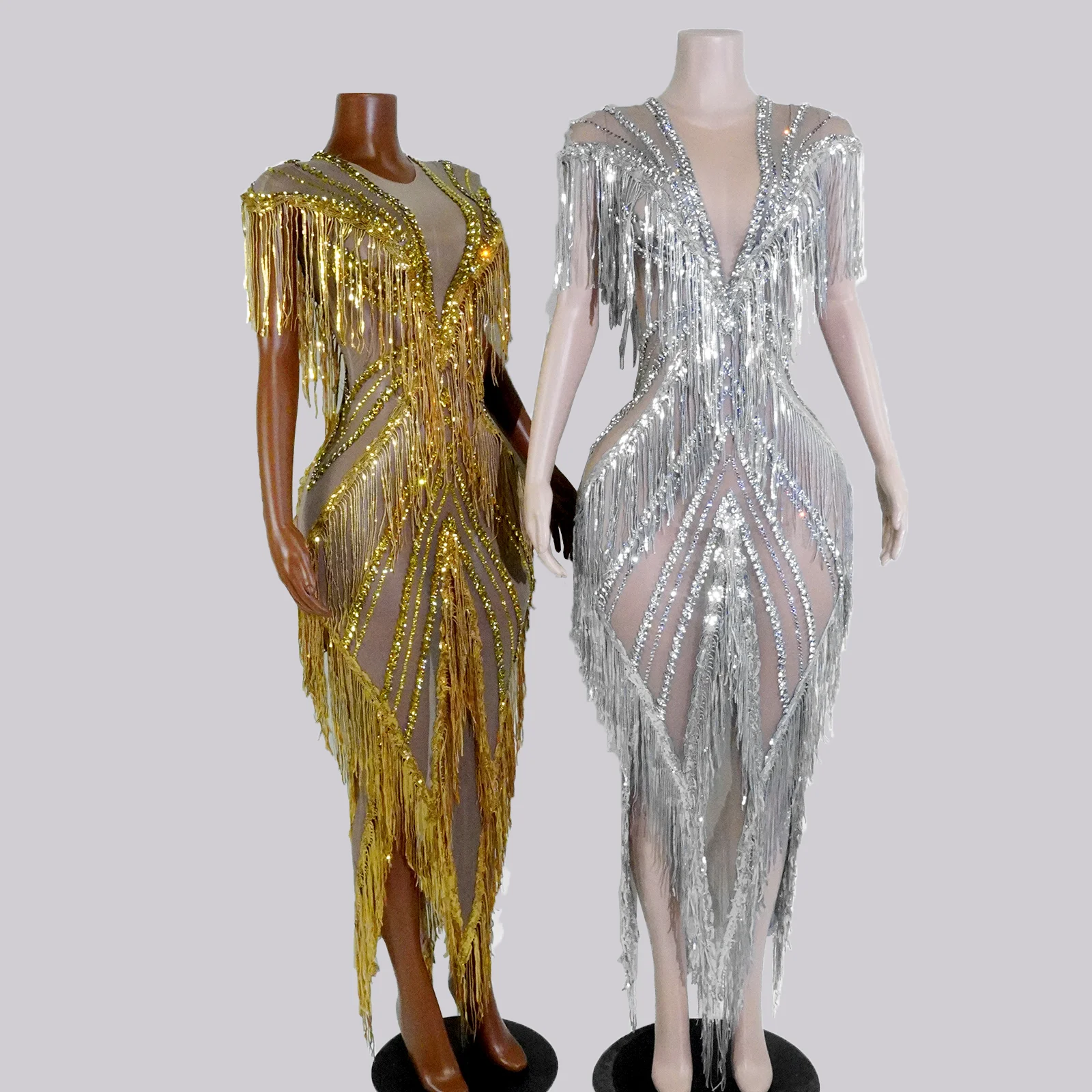 Luxury Full Silver Crystal Tassels Long Dresses See-through Singer Prom Stage Evening Drag Queen Performance Costume Gogo Club
Luxury Full Silver Crystal Tassels Long Dresses See-through Singer Prom Stage Evening Drag Queen Performance Costume Gogo Club