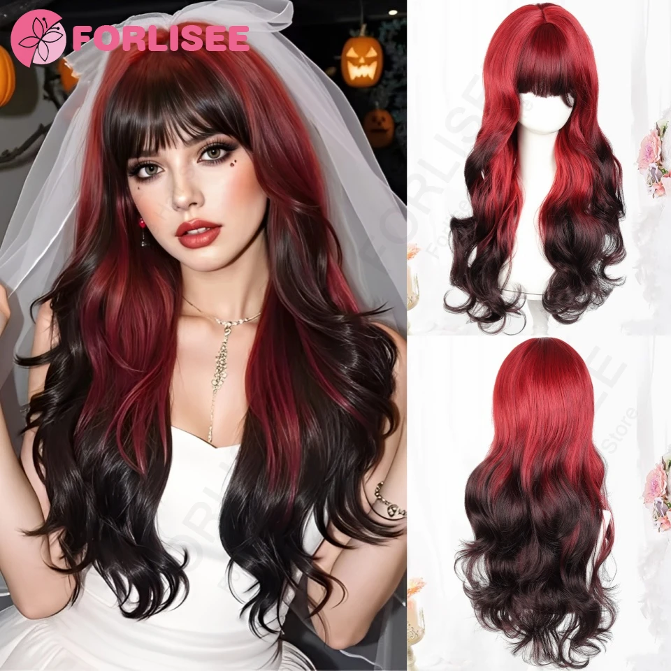 26-дюймовый красный, черный, длинный волнистый синтетический парик с челкой, готический костюм невесты на Хэллоуин, термостойкий парик для косплея, вечерние волосы
26-дюймовый красный, черный, длинный волнистый синтетический парик с челкой, готический костюм невесты на Хэллоуин, термостойкий парик для косплея, вечерние волосы