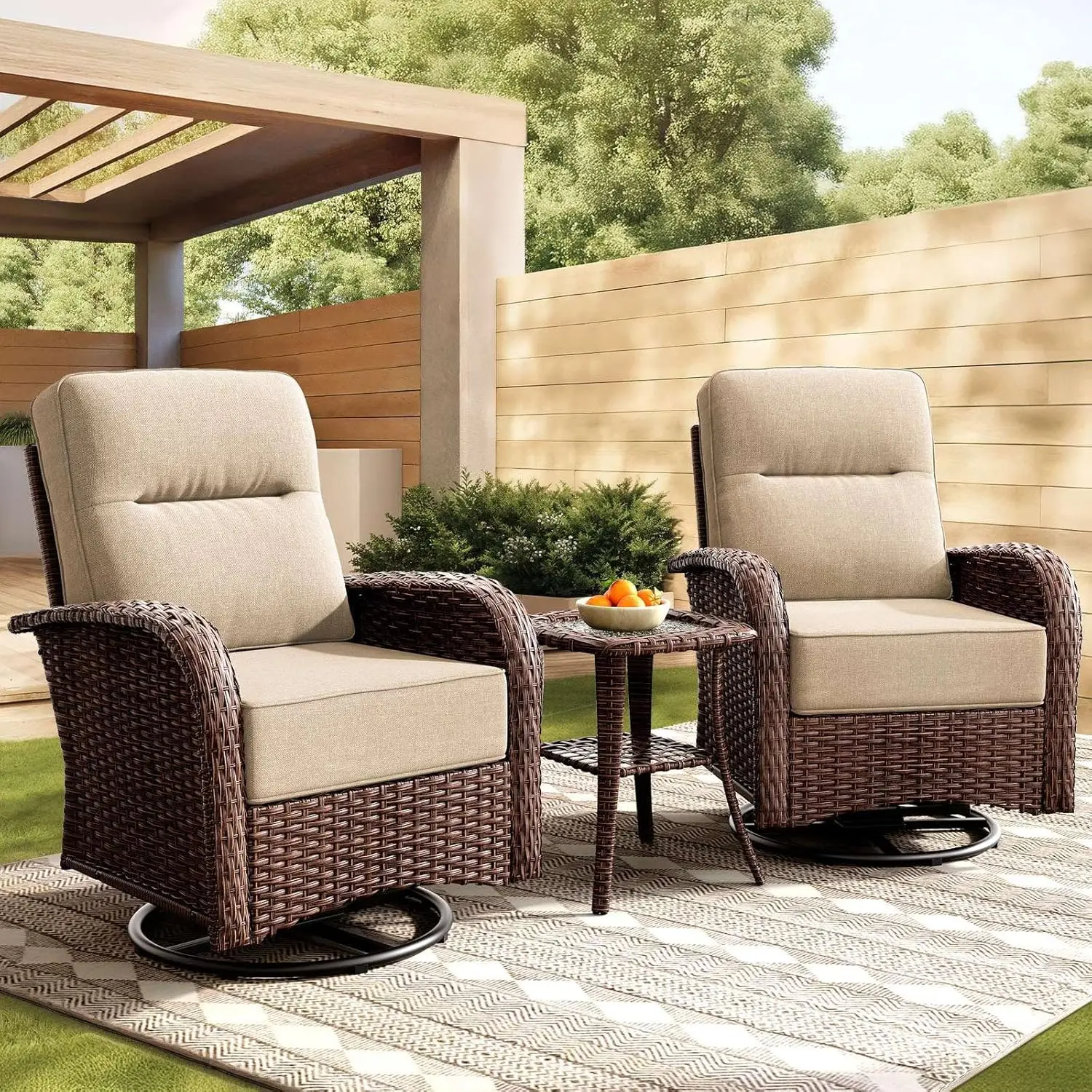Patio Furniture Set With 6-Inch Thick Cushions, High Back Outdoor Swivel Rocker Chairs And Side Table, 3-Piece Easy, Customized
Patio Furniture Set With 6-Inch Thick Cushions, High Back Outdoor Swivel Rocker Chairs And Side Table, 3-Piece Easy, Customized