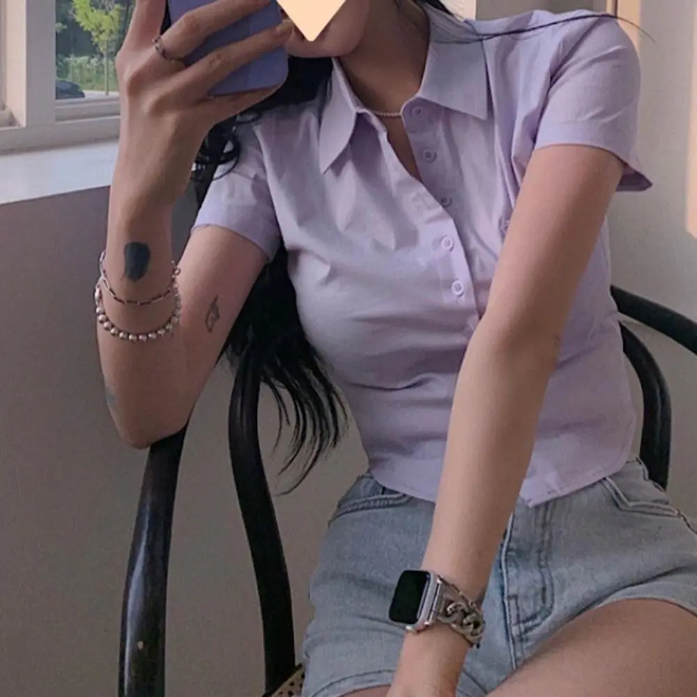 Korean Style V-neck Short Sleeve Shirts with Pocket Y2K Slim Blouse Women Button Up Crop Top Sweet Girls Shirts Female
Korean Style V-neck Short Sleeve Shirts with Pocket Y2K Slim Blouse Women Button Up Crop Top Sweet Girls Shirts Female