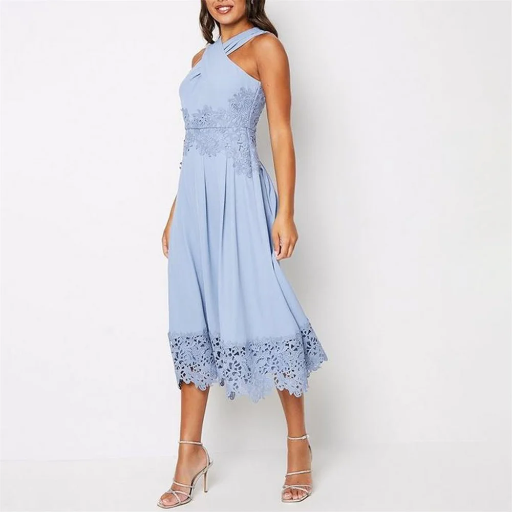 ROYET High Neck Sleeveless Appliques Lace A Line Prom Gown Tea Length Vintage Classic Simple Style Formal Evening Dress
ROYET High Neck Sleeveless Appliques Lace A Line Prom Gown Tea Length Vintage Classic Simple Style Formal Evening Dress