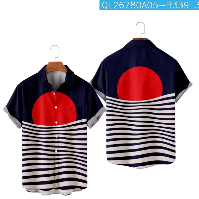 Red Sun Blue White Striped Printed Summer Short Sleeve Shirt Beach Shorts Casual Men's Blouse Streetwear Holiday Party Wear
Red Sun Blue White Striped Printed Summer Short Sleeve Shirt Beach Shorts Casual Men's Blouse Streetwear Holiday Party Wear