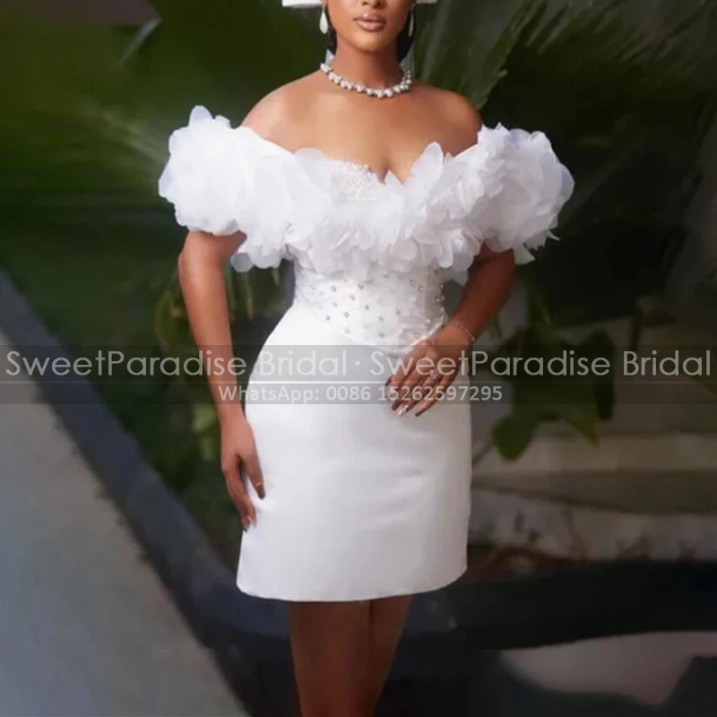 White Short Cocktail Dresses Ruffles Off Shoulder Beaded Customized Sheath Plus Size Women Satin Mini Formal Dress Party
White Short Cocktail Dresses Ruffles Off Shoulder Beaded Customized Sheath Plus Size Women Satin Mini Formal Dress Party