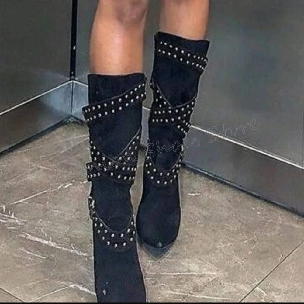 Black Rivet Decor Mid Calf Boots Stilettos High Heels High Heel Shoes for Women Comfortable Heels 2025 New Zapatos Para Mujere
Black Rivet Decor Mid Calf Boots Stilettos High Heels High Heel Shoes for Women Comfortable Heels 2025 New Zapatos Para Mujere