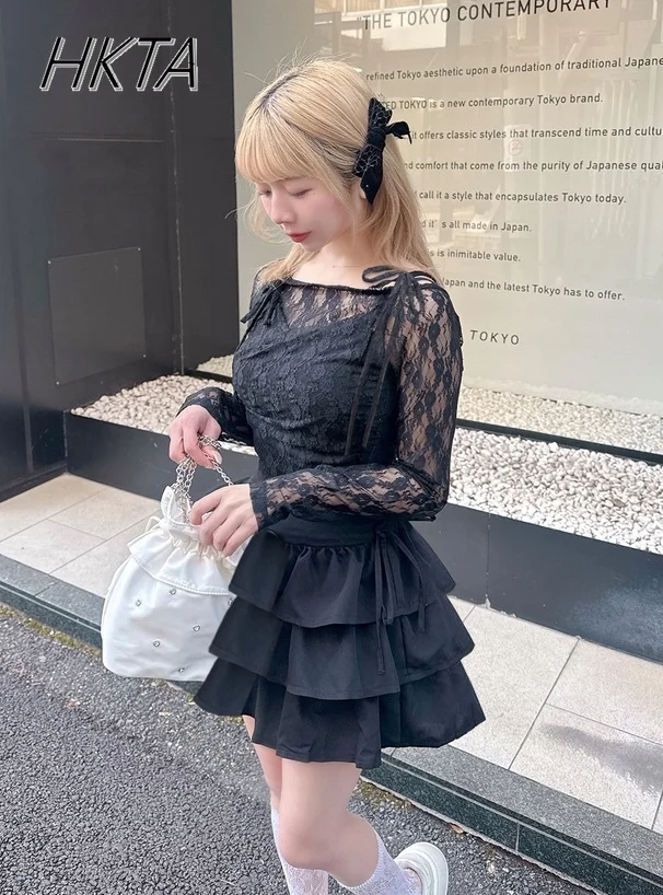Japanese Style Retro Laced Up Hollow Out Long Sleeved Shirt Tops Women Mine Summer New Sweet Slim Waist Hot Girl Black Tshirt
Japanese Style Retro Laced Up Hollow Out Long Sleeved Shirt Tops Women Mine Summer New Sweet Slim Waist Hot Girl Black Tshirt