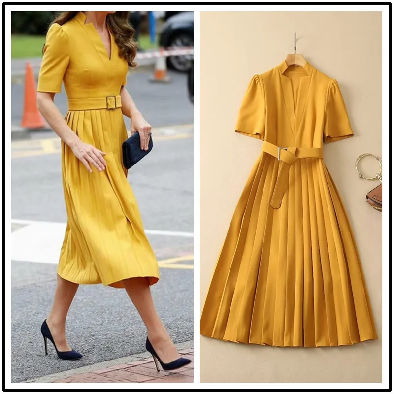 New Arrival Yellow Solid A-Line Dress V-Neck Short Sleeve Dress With Belt
New Arrival Yellow Solid A-Line Dress V-Neck Short Sleeve Dress With Belt