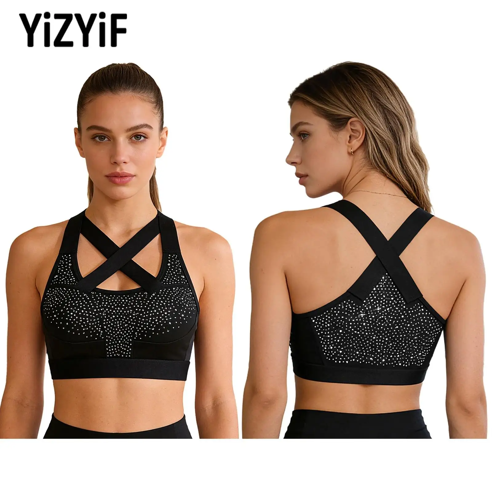 Gym Tops Women Yoga Fitness Workout Cycling Costume Cross Sports Bra Top Sleeveless Shiny Rhinestones Sheer Mesh Back Crop Top
Gym Tops Women Yoga Fitness Workout Cycling Costume Cross Sports Bra Top Sleeveless Shiny Rhinestones Sheer Mesh Back Crop Top